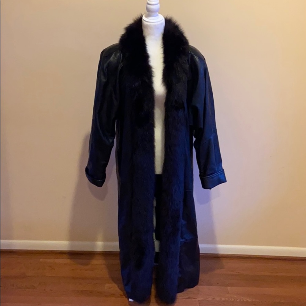 1990’s Vintage Leather Coat with Fur Trim